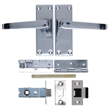 LockMonster Victorian Handle Latch Pack Plated Straight Lever With Latch & Hinges