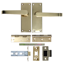 LockMonster Victorian Handle Latch Pack Plated Straight Lever With Latch & Hinges